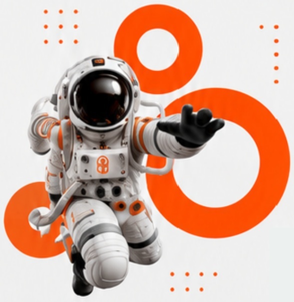 Astronauta de Expertia Media rodeado de anillos naranjas