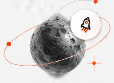 Planeta lunar con una órbita y un cohete